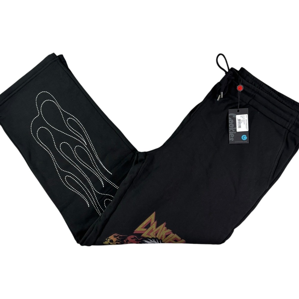 Cookies Highway Wideleg Fleece Sweatpants Men 2XL Black Graphic Lined Drawstring